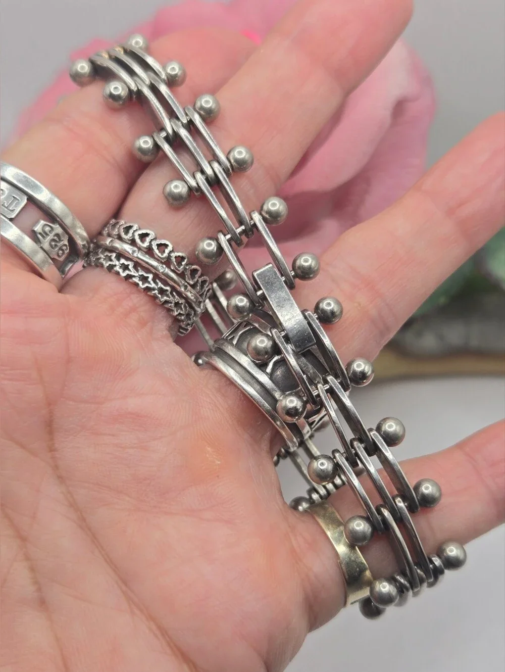 Vintage Sterling Silver Bead Layered Bracelet